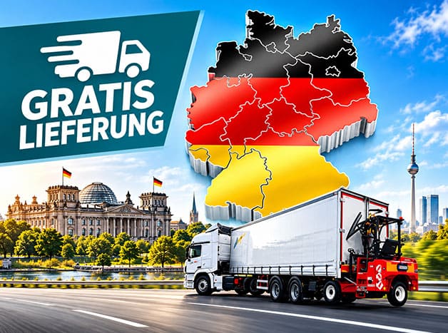 Anlieferung eines Gartenhauses mit Lkw und Mitnahmestapler